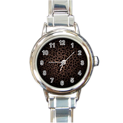 Leopard Print Dark	 Round Italian Charm Watch from ArtsNow.com Front