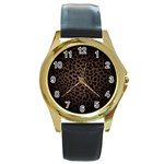 Leopard Print Dark	 Round Gold Metal Watch