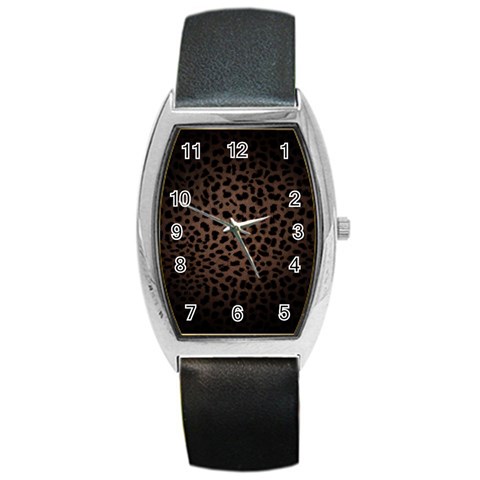 Leopard Print Dark	 Barrel Style Metal Watch from ArtsNow.com Front