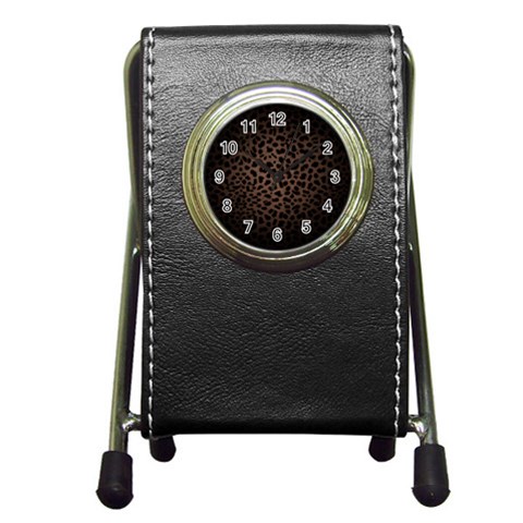 Leopard Print Dark	 Pen Holder Desk Clock from ArtsNow.com Front