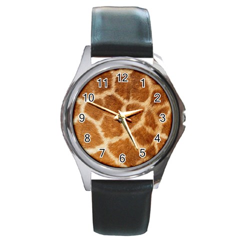 Giraffe Print	 Round Metal Watch from ArtsNow.com Front