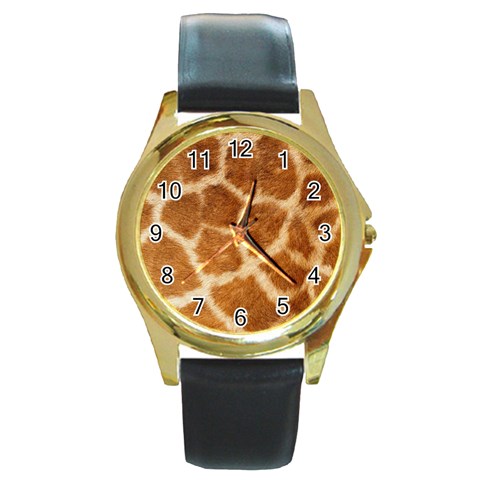Giraffe Print	 Round Gold Metal Watch from ArtsNow.com Front