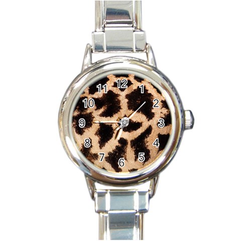 Giraffe Print Dark	 Round Italian Charm Watch from ArtsNow.com Front