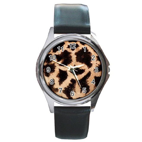 Giraffe Print Dark	 Round Metal Watch from ArtsNow.com Front