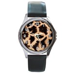 Giraffe Print Dark	 Round Metal Watch