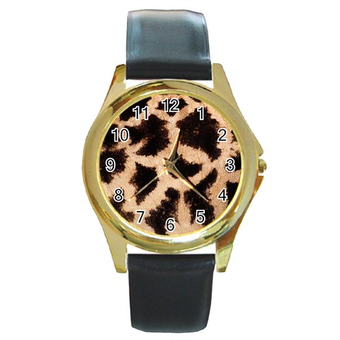 Giraffe Print Dark	 Round Gold Metal Watch from ArtsNow.com Front
