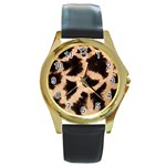 Giraffe Print Dark	 Round Gold Metal Watch