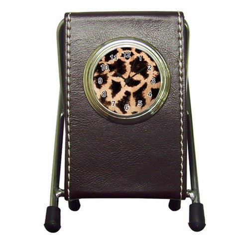 Giraffe Print Dark	 Pen Holder Desk Clock from ArtsNow.com Front