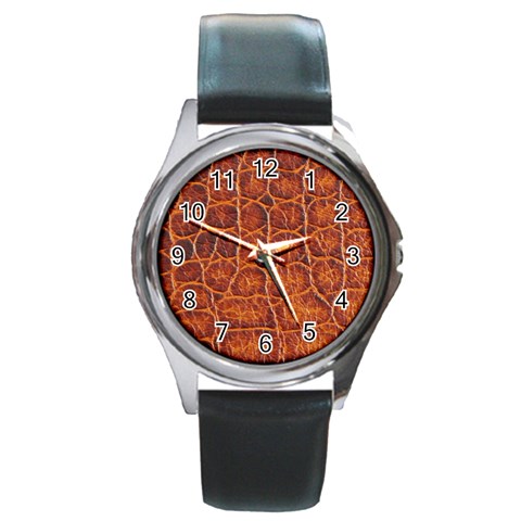 Crocodile Print	 Round Metal Watch from ArtsNow.com Front
