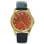 Crocodile Print	 Round Gold Metal Watch