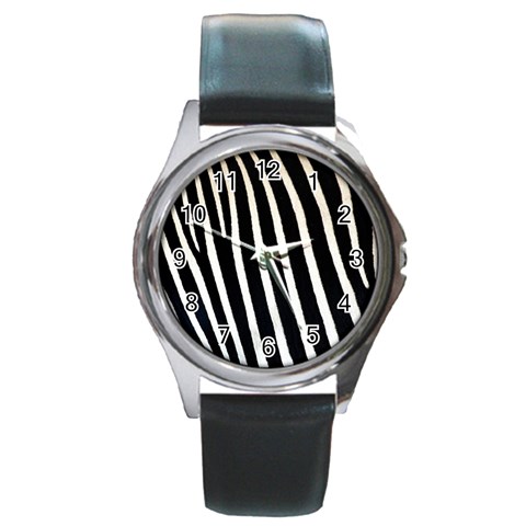 Zebra Print	 Round Metal Watch from ArtsNow.com Front