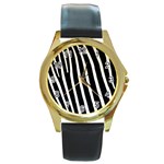 Zebra Print	 Round Gold Metal Watch