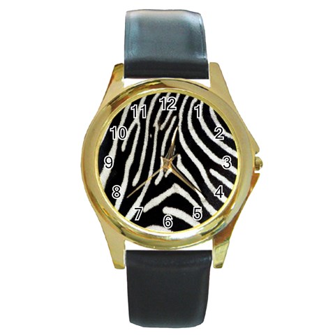 Zebra Print Big	 Round Gold Metal Watch from ArtsNow.com Front