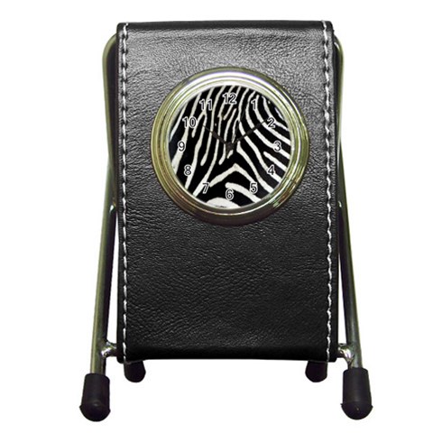 Zebra Print Big	 Pen Holder Desk Clock from ArtsNow.com Front