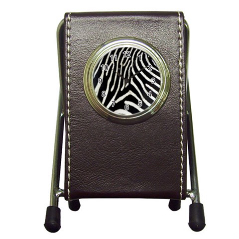 Zebra Print Big	 Pen Holder Desk Clock from ArtsNow.com Front