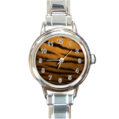 Tiger Print Dark	 Round Italian Charm Watch from ArtsNow.com Front