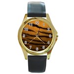 Tiger Print Dark	 Round Gold Metal Watch