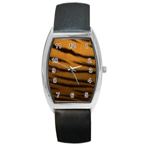 Tiger Print Dark	 Barrel Style Metal Watch from ArtsNow.com Front