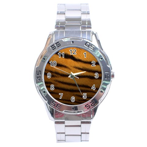 Tiger Print Dark	 Stainless Steel Analogue Men’s Watch from ArtsNow.com Front