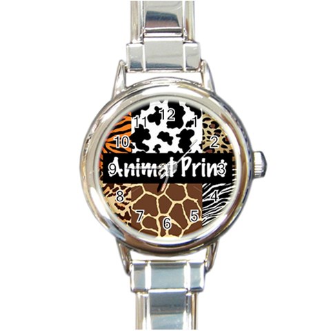 Animal Print	 Round Italian Charm Watch from ArtsNow.com Front