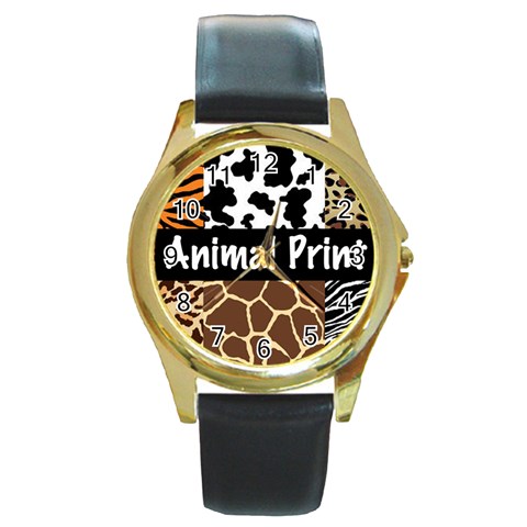 Animal Print	 Round Gold Metal Watch from ArtsNow.com Front