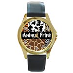 Animal Print	 Round Gold Metal Watch