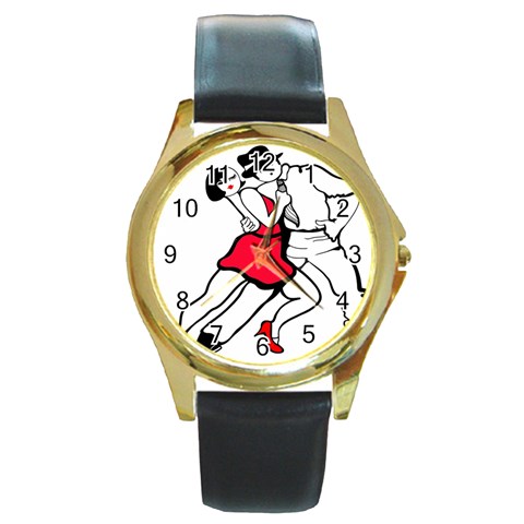 Tango Dancing Round Gold Metal Watch from ArtsNow.com Front