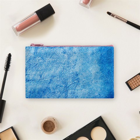 Grunge Blue Soft Leather Texture Cosmetic Bag (Small) from ArtsNow.com Front