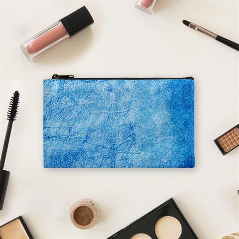 Grunge Blue Soft Leather Texture Cosmetic Bag (Small) from ArtsNow.com Front