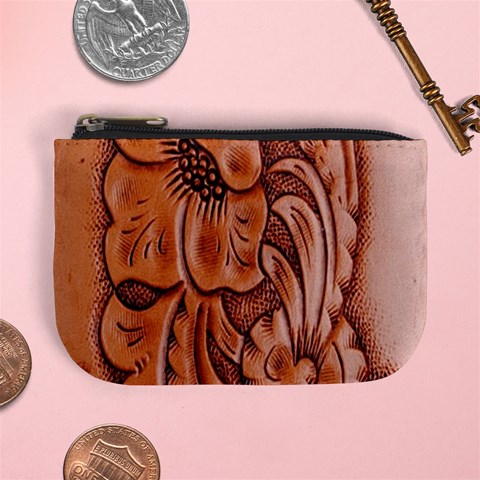 Floral Tooled Leather Mini Coin Purse from ArtsNow.com Front