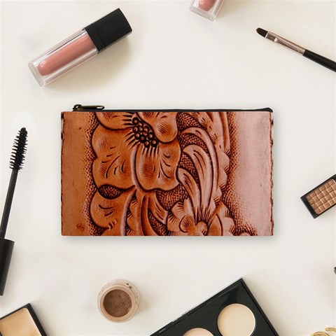 Floral Tooled Leather Cosmetic Bag (Small) from ArtsNow.com Front