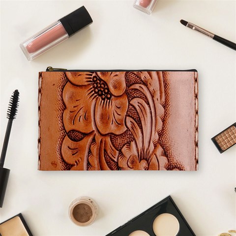 Floral Tooled Leather Cosmetic Bag (Medium) from ArtsNow.com Front