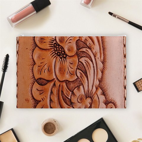 Floral Tooled Leather Cosmetic Bag (Large) from ArtsNow.com Front
