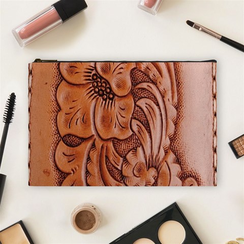 Floral Tooled Leather Cosmetic Bag (Large) from ArtsNow.com Front