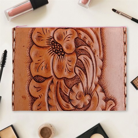 Floral Tooled Leather Cosmetic Bag (XL) from ArtsNow.com Front
