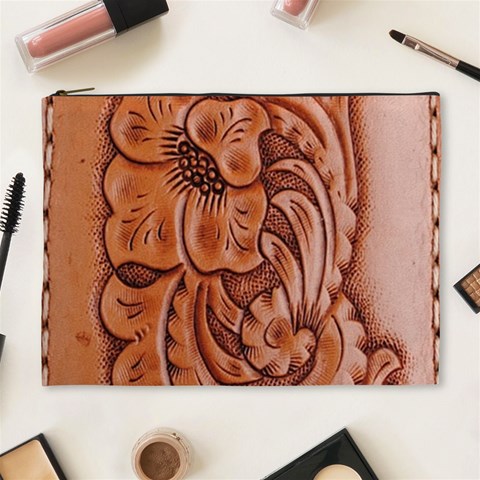 Floral Tooled Leather Cosmetic Bag (XL) from ArtsNow.com Front