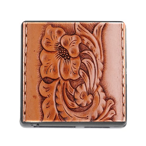 Floral Tooled Leather Memory Card Reader with Storage (Square) from ArtsNow.com Front