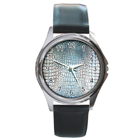 Ll Alligator Blue Round Metal Watch from ArtsNow.com Front