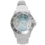 Ll Alligator Blue Round Plastic Sport Watch Large