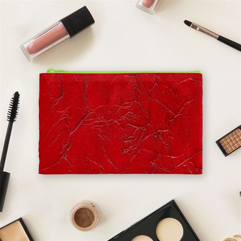 Leather Look & Skins Cracked Red Leather Cosmetic Bag (Medium) from ArtsNow.com Front
