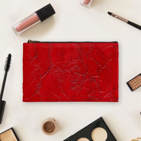 Leather Look & Skins Cracked Red Leather Cosmetic Bag (Medium) from ArtsNow.com Front