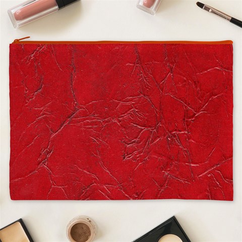 Leather Look & Skins Cracked Red Leather Cosmetic Bag (XXXL) from ArtsNow.com Front