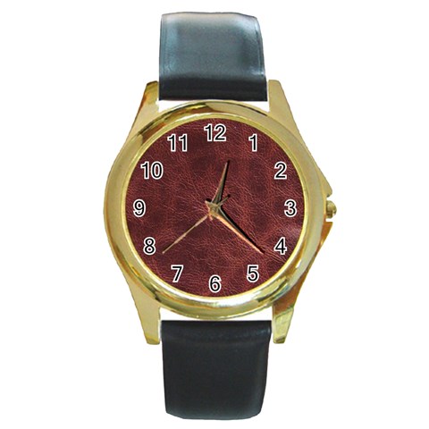 Leather Look & Skins Capri Brown Round Gold Metal Watch from ArtsNow.com Front