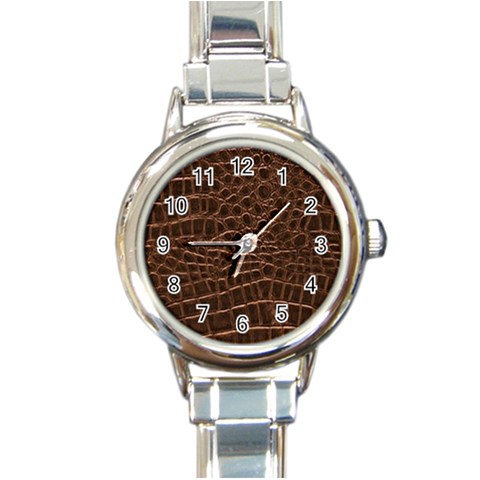 Leather Look & Skins Brown Crocodile Round Italian Charm Watch from ArtsNow.com Front