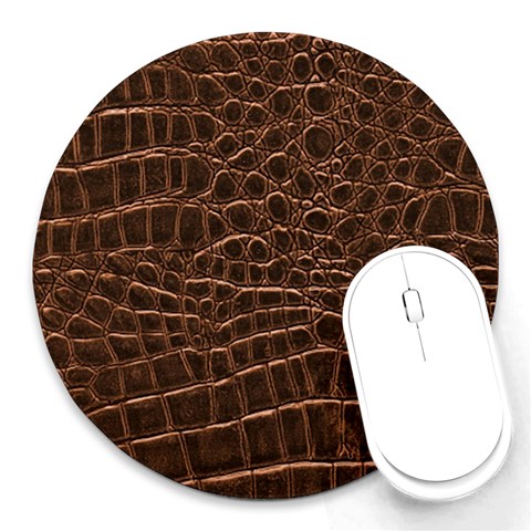 Leather Look & Skins Brown Crocodile Round Mousepad from ArtsNow.com Front