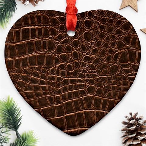 Leather Look & Skins Brown Crocodile Ornament (Heart) from ArtsNow.com Front