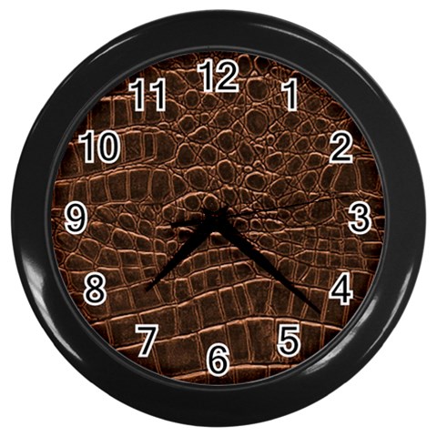 Leather Look & Skins Brown Crocodile Wall Clock (Black) from ArtsNow.com Front