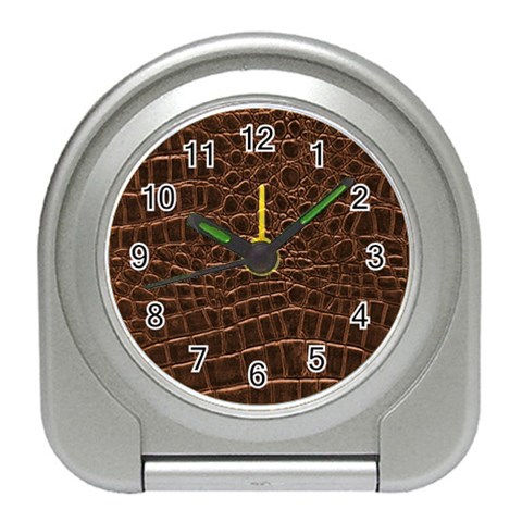 Leather Look & Skins Brown Crocodile Travel Alarm Clock from ArtsNow.com Front