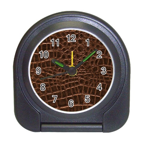 Leather Look & Skins Brown Crocodile Travel Alarm Clock from ArtsNow.com Front