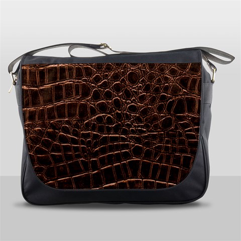 Leather Look & Skins Brown Crocodile Messenger Bag from ArtsNow.com Front